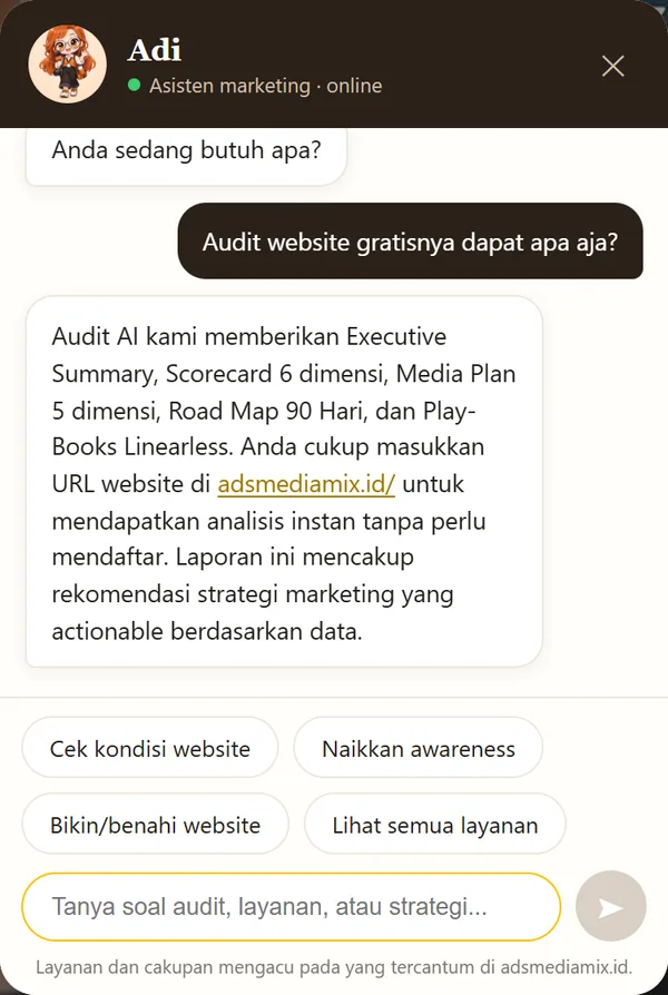 Percakapan dengan Adi di AdsMediaMix