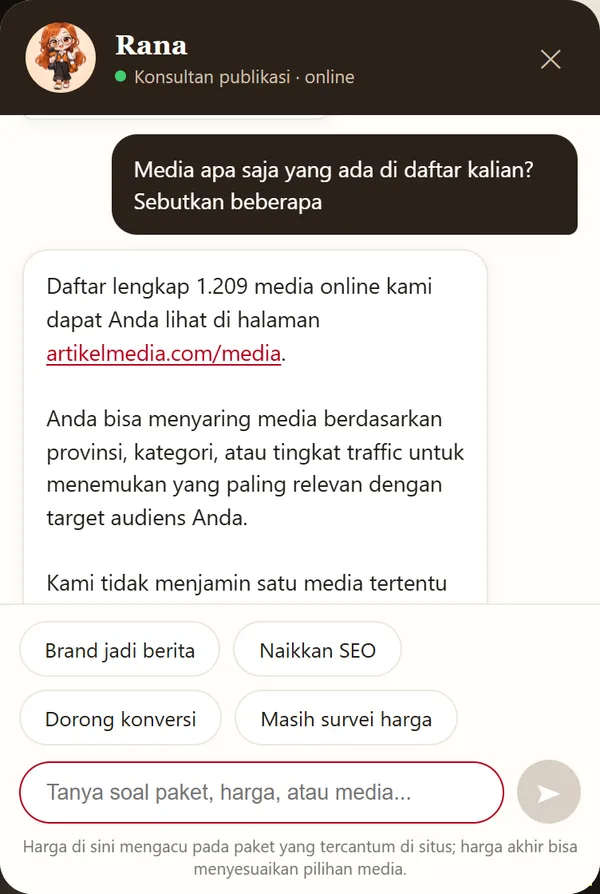 Percakapan dengan Rana di ArtikelMedia