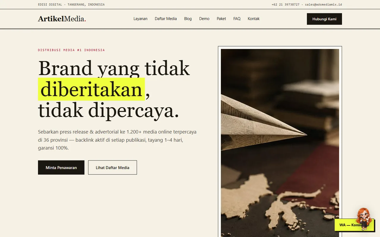 Tampilan website ArtikelMedia