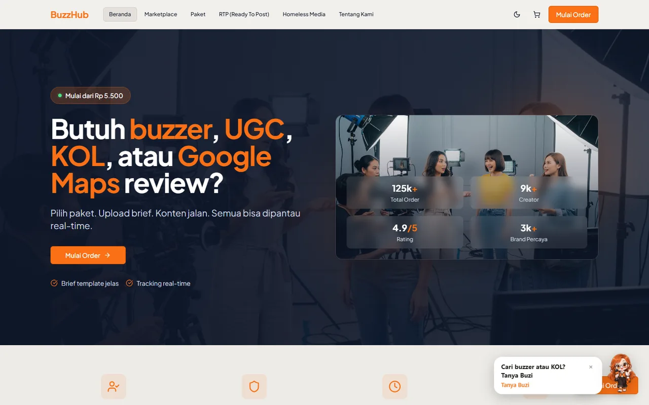 Tampilan website OrderBuzzer